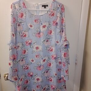 As U Wish Floral Striped Blouse - Pink and Blue